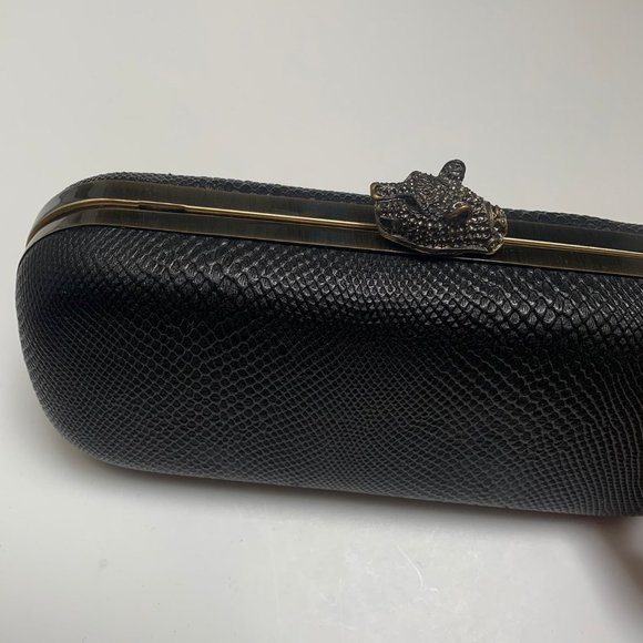 House of Harlow 1960 Black Snake Embossed Leather Adele Clutch/Chain Strap Bag - Picture 1 of 8